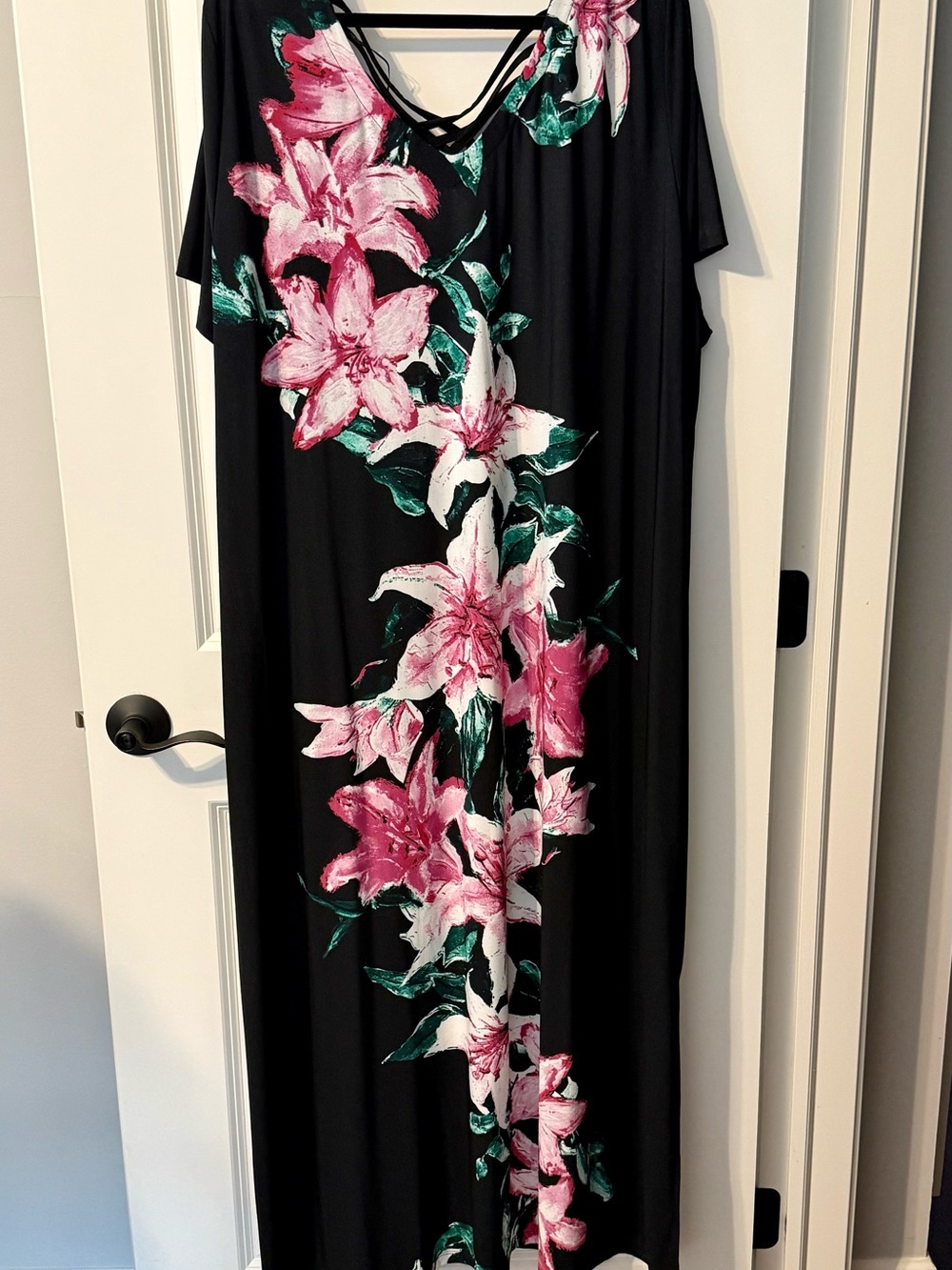 Avenue Black Maxi Dress with Pink Floral Print